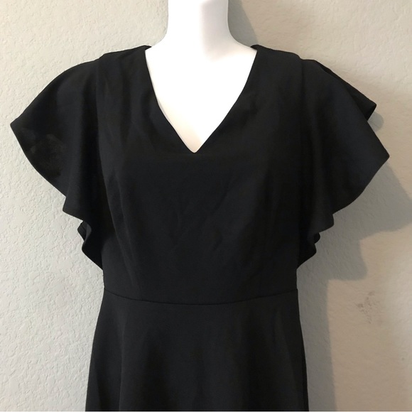 Waterfall hem party dress flutter sleeves v neckline. - Picture 2 of 4
